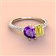 4 - Zahara 9x6 mm Pear Amethyst and 7x5 mm Emerald Cut Lab Created Yellow Sapphire 2 Stone Duo Ring 