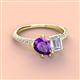 4 - Zahara 9x6 mm Pear Amethyst and 7x5 mm Emerald Cut White Sapphire 2 Stone Duo Ring 