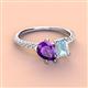 4 - Zahara 9x6 mm Pear Amethyst and 7x5 mm Emerald Cut Aquamarine 2 Stone Duo Ring 