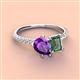 4 - Zahara 9x6 mm Pear Amethyst and 7x5 mm Emerald Cut Lab Created Alexandrite 2 Stone Duo Ring 