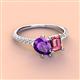 4 - Zahara 9x6 mm Pear Amethyst and 7x5 mm Emerald Cut Pink Tourmaline 2 Stone Duo Ring 