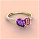4 - Zahara 9x6 mm Pear Amethyst and 7x5 mm Emerald Cut Pink Tourmaline 2 Stone Duo Ring 