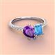 4 - Zahara 9x6 mm Pear Amethyst and 7x5 mm Emerald Cut Blue Topaz 2 Stone Duo Ring 
