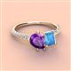 4 - Zahara 9x6 mm Pear Amethyst and 7x5 mm Emerald Cut Blue Topaz 2 Stone Duo Ring 