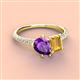 4 - Zahara 9x6 mm Pear Amethyst and 7x5 mm Emerald Cut Citrine 2 Stone Duo Ring 