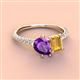 4 - Zahara 9x6 mm Pear Amethyst and 7x5 mm Emerald Cut Citrine 2 Stone Duo Ring 