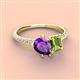 4 - Zahara 9x6 mm Pear Amethyst and 7x5 mm Emerald Cut Peridot 2 Stone Duo Ring 