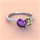 4 - Zahara 9x6 mm Pear Amethyst and 7x5 mm Emerald Cut Smoky Quartz 2 Stone Duo Ring 