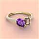4 - Zahara 9x6 mm Pear Amethyst and 7x5 mm Emerald Cut Smoky Quartz 2 Stone Duo Ring 
