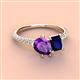 4 - Zahara 9x6 mm Pear Amethyst and 7x5 mm Emerald Cut Lab Created Blue Sapphire 2 Stone Duo Ring 
