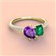 4 - Zahara 9x6 mm Pear Amethyst and 7x5 mm Emerald Cut Lab Created Emerald 2 Stone Duo Ring 