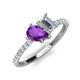 5 - Zahara 9x6 mm Pear Amethyst and 7x5 mm Emerald Cut Forever Brilliant Moissanite 2 Stone Duo Ring 