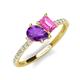 5 - Zahara 9x6 mm Pear Amethyst and 7x5 mm Emerald Cut Lab Created Pink Sapphire 2 Stone Duo Ring 