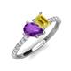 5 - Zahara 9x6 mm Pear Amethyst and 7x5 mm Emerald Cut Lab Created Yellow Sapphire 2 Stone Duo Ring 