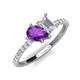 5 - Zahara 9x6 mm Pear Amethyst and 7x5 mm Emerald Cut White Sapphire 2 Stone Duo Ring 