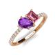 5 - Zahara 9x6 mm Pear Amethyst and 7x5 mm Emerald Cut Pink Tourmaline 2 Stone Duo Ring 