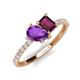5 - Zahara 9x6 mm Pear Amethyst and 7x5 mm Emerald Cut Rhodolite Garnet 2 Stone Duo Ring 