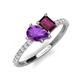 5 - Zahara 9x6 mm Pear Amethyst and 7x5 mm Emerald Cut Rhodolite Garnet 2 Stone Duo Ring 