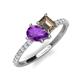 5 - Zahara 9x6 mm Pear Amethyst and 7x5 mm Emerald Cut Smoky Quartz 2 Stone Duo Ring 