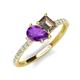 5 - Zahara 9x6 mm Pear Amethyst and 7x5 mm Emerald Cut Smoky Quartz 2 Stone Duo Ring 