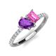 5 - Zahara 9x6 mm Pear Amethyst and 7x5 mm Emerald Cut Lab Created Pink Sapphire 2 Stone Duo Ring 
