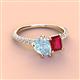 4 - Zahara 9x6 mm Pear Aquamarine and 7x5 mm Emerald Cut Lab Created Ruby 2 Stone Duo Ring 