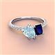 4 - Zahara 9x6 mm Pear Aquamarine and 7x5 mm Emerald Cut Lab Created Blue Sapphire 2 Stone Duo Ring 