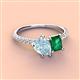 4 - Zahara 9x6 mm Pear Aquamarine and 7x5 mm Emerald Cut Lab Created Emerald 2 Stone Duo Ring 