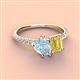 4 - Zahara 9x6 mm Pear Aquamarine and 7x5 mm Emerald Cut Lab Created Yellow Sapphire 2 Stone Duo Ring 