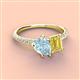 4 - Zahara 9x6 mm Pear Aquamarine and 7x5 mm Emerald Cut Lab Created Yellow Sapphire 2 Stone Duo Ring 