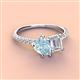 4 - Zahara 9x6 mm Pear Aquamarine and 7x5 mm Emerald Cut White Sapphire 2 Stone Duo Ring 