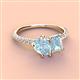 4 - Zahara 9x6 mm Pear and 7x5 mm Emerald Cut Aquamarine 2 Stone Duo Ring 