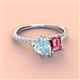 4 - Zahara 9x6 mm Pear Aquamarine and 7x5 mm Emerald Cut Pink Tourmaline 2 Stone Duo Ring 