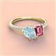 4 - Zahara 9x6 mm Pear Aquamarine and 7x5 mm Emerald Cut Pink Tourmaline 2 Stone Duo Ring 