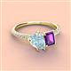 4 - Zahara 9x6 mm Pear Aquamarine and 7x5 mm Emerald Cut Amethyst 2 Stone Duo Ring 