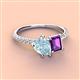4 - Zahara 9x6 mm Pear Aquamarine and 7x5 mm Emerald Cut Amethyst 2 Stone Duo Ring 