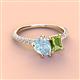 4 - Zahara 9x6 mm Pear Aquamarine and 7x5 mm Emerald Cut Peridot 2 Stone Duo Ring 