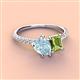 4 - Zahara 9x6 mm Pear Aquamarine and 7x5 mm Emerald Cut Peridot 2 Stone Duo Ring 