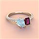 4 - Zahara 9x6 mm Pear Aquamarine and 7x5 mm Emerald Cut Rhodolite Garnet 2 Stone Duo Ring 