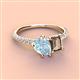 4 - Zahara 9x6 mm Pear Aquamarine and 7x5 mm Emerald Cut Smoky Quartz 2 Stone Duo Ring 