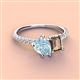 4 - Zahara 9x6 mm Pear Aquamarine and 7x5 mm Emerald Cut Smoky Quartz 2 Stone Duo Ring 