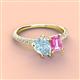 4 - Zahara 9x6 mm Pear Aquamarine and 7x5 mm Emerald Cut Lab Created Pink Sapphire 2 Stone Duo Ring 