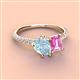 4 - Zahara 9x6 mm Pear Aquamarine and 7x5 mm Emerald Cut Lab Created Pink Sapphire 2 Stone Duo Ring 