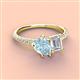 4 - Zahara 9x6 mm Pear Aquamarine and 7x5 mm Emerald Cut White Sapphire 2 Stone Duo Ring 