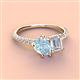 4 - Zahara 9x6 mm Pear Aquamarine and 7x5 mm Emerald Cut White Sapphire 2 Stone Duo Ring 