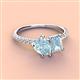 4 - Zahara 9x6 mm Pear and 7x5 mm Emerald Cut Aquamarine 2 Stone Duo Ring 