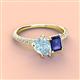 4 - Zahara 9x6 mm Pear Aquamarine and 7x5 mm Emerald Cut Iolite 2 Stone Duo Ring 
