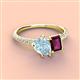 4 - Zahara 9x6 mm Pear Aquamarine and 7x5 mm Emerald Cut Rhodolite Garnet 2 Stone Duo Ring 