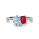 1 - Zahara 9x6 mm Pear Aquamarine and 7x5 mm Emerald Cut Lab Created Ruby 2 Stone Duo Ring 