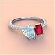 4 - Zahara 9x6 mm Pear Aquamarine and 7x5 mm Emerald Cut Lab Created Ruby 2 Stone Duo Ring 